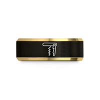 tungsten bands for couples – black & gold tungsten waiters corkscrew wedding band