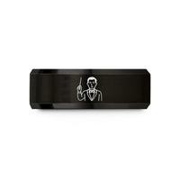 engraved rings for men – black tungsten director baton wedding band