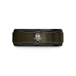 men's custom tungsten band – gunmetal & black tungsten skull spatula wedding band
