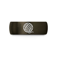 custom engraved rings – gunmetal & black tungsten yarn ball wedding band