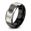 Compass Halftone – Tungsten Wedding Band, 8 mm, Grey, Black Comfort-Fit Unisex