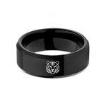 custom engraved rings present – black tungsten tiger wedding band