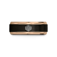 personalized graduation present ideas – black & rose gold tungsten baklava wedding band