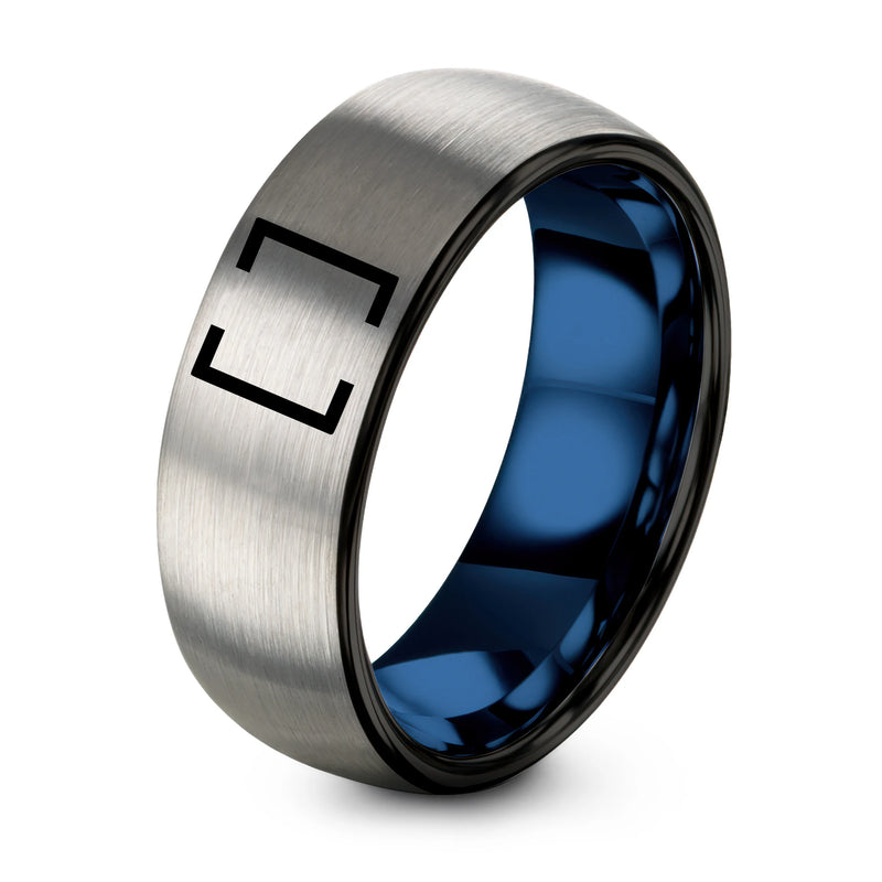 Square Brackets Pair – Tungsten Wedding Band, 8 mm, Black, Gray Comfort-Fit Unisex
