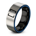 personalized graduation presents – black & blue & grey tungsten square brackets pair ring