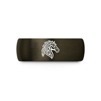 custom bands for couples – gunmetal & black tungsten tribal horse feather wedding band