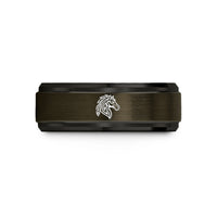 custom bands for couples – gunmetal & black tungsten tribal horse feather wedding band