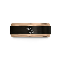engraved rings for couples – black & rose gold tungsten azores wedding band