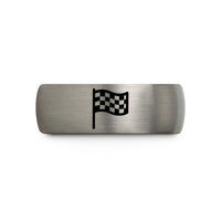 engraved rings for couples – black & silver tungsten checkered flag wedding band