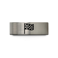 custom wedding band men – grey tungsten checkered flag wedding band