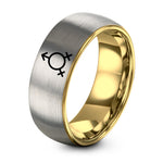 9th Gift Anniversaries for Her – gold & gray tungsten genderfluid symbol ring