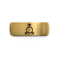 presents for wife anniversary – gold & grey tungsten genderfluid symbol wedding band