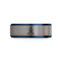 tungsten rings for couples – black & blue & gray tungsten rocket plume wedding band