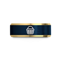 engraved rings for men – gold & blue tungsten picnic basket wedding band