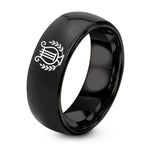 9th Wedding Gift Anniversaries for Him – black tungsten band crest ring