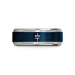 men's anniversary band – blue & grey tungsten capacitor symbol wedding band