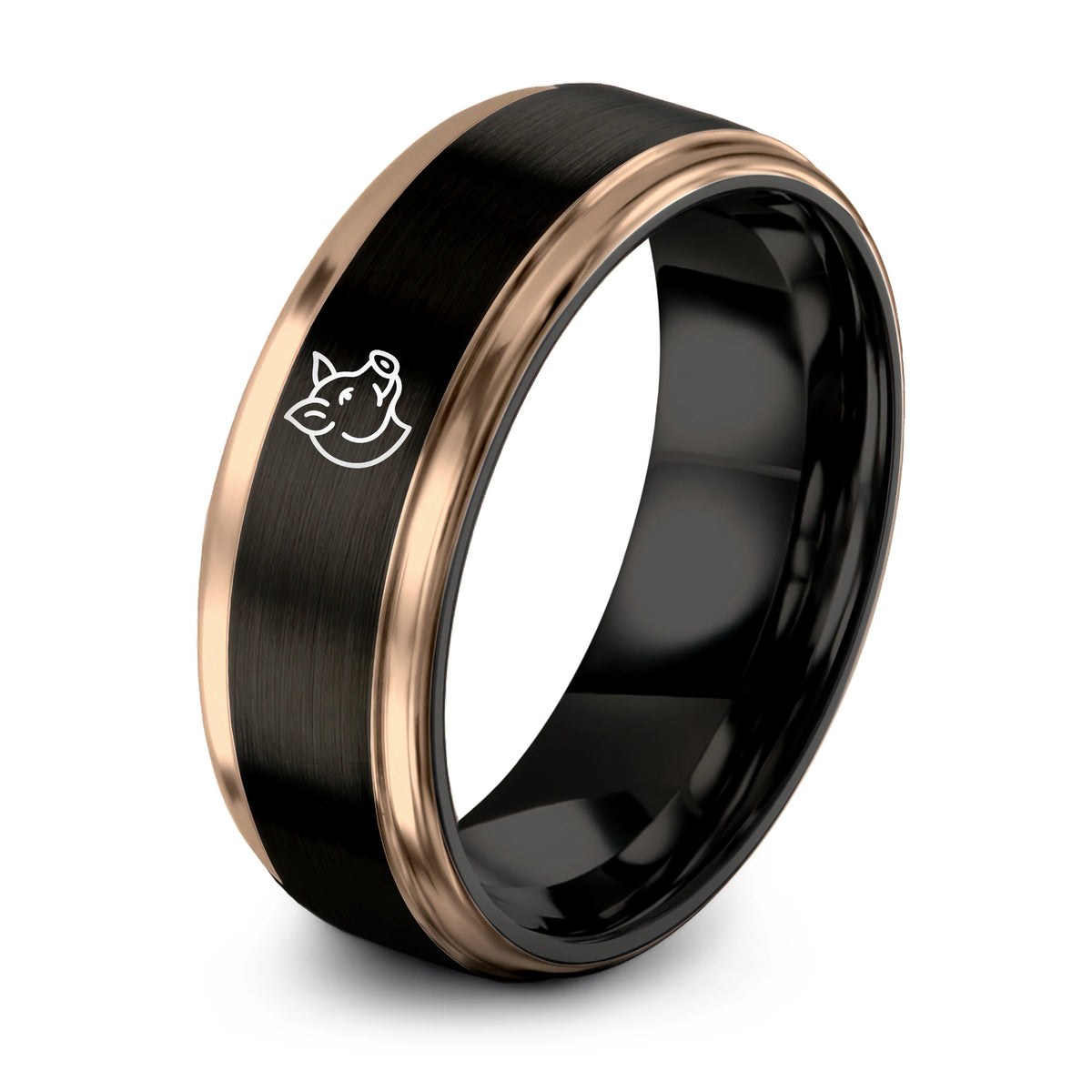 9th Wedding Gift Anniversaries for Him – black & rose gold tungsten hog ring