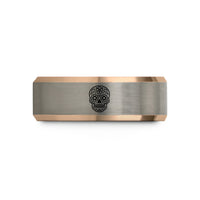 custom presents for him – black & rose gold & silver tungsten sugar skull calavera wedding band