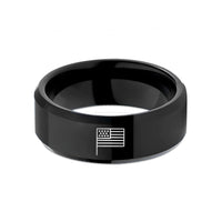engraved rings for couples – black tungsten usa flag wedding band