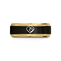 romantic present for her – black & gold tungsten double heart wedding band
