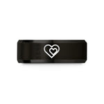 unique wedding anniversary present – black & gold tungsten double heart wedding band