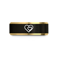 tungsten wedding band women – black & gold tungsten double heart wedding band