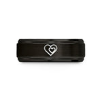 unique wedding anniversary present – black & rose gold tungsten double heart wedding band