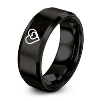 romantic present for her – black tungsten double heart ring