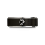 wedding anniversary bands – black & gray tungsten movie camera wedding band