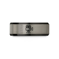 wedding anniversary bands – black & silver tungsten movie camera wedding band