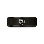 personalized presents for couples – black tungsten movie camera wedding band