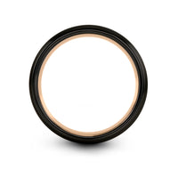 Tungsten Engagement Ring for Women – rock dome engraving on black & rose gold tungsten wedding band