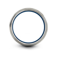 Engagement Gifts for Him – sextant engraving on black & blue & grey tungsten wedding band