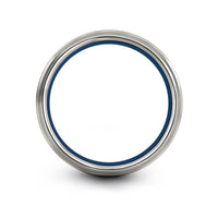 Engagement Gifts for Him – sextant engraving on blue & silver tungsten wedding band