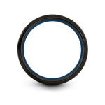 sextant engraving on black & blue & silver tungsten wedding band