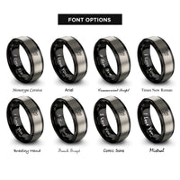 font options for inside engraving on black & silver abstract dove flight rings
