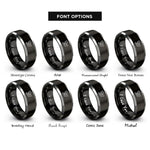 font options for inside engraving on black & gray abstract dove flight rings