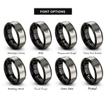 font options for inside engraving on black & silver abstract dove flight rings
