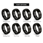 font options for inside engraving on black abstract dove flight rings