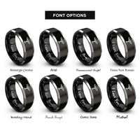 font options for inside engraving on black & gray acacia canopy rings