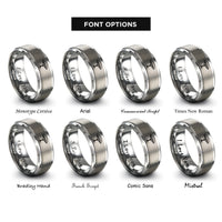 font options for inside engraving on gray acacia canopy rings