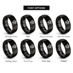 font options for inside engraving on black accent mark wedge rings