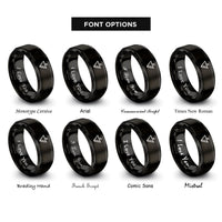font options for inside engraving on black accent mark wedge rings