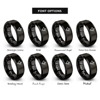 font options for inside engraving on black accent mark wedge rings