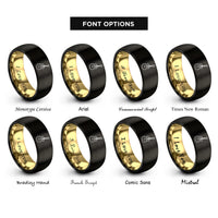 font options for inside engraving on black & gold acoustic guitar rings