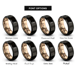 font options for inside engraving on black & rose gold acoustic guitar rings