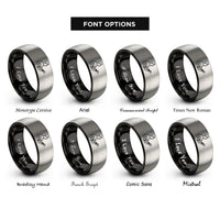 font options for inside engraving on black & silver acoustic strummer rings