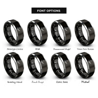 font options for inside engraving on black & silver acoustic strummer rings
