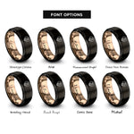 font options for inside engraving on black & rose gold adoption heart rings