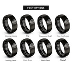 font options for inside engraving on black adoption heart rings